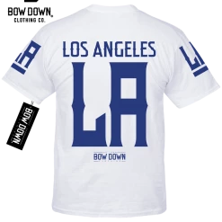 Bow Down Clothing LOS ANGELES JERSEY - BLUE ON WHITE T-SHIRT BORN & RAISED COLLECTION